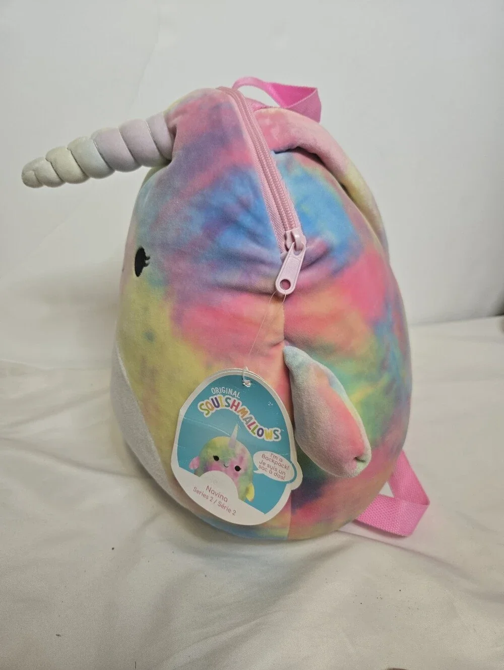 NEW Squishmallows tie dye Navina Narwhal Series 2 plush backpack